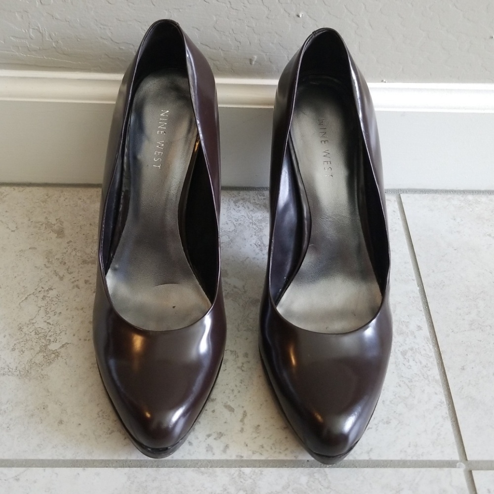 Nine West-Dark Brown Patent Leather Heels